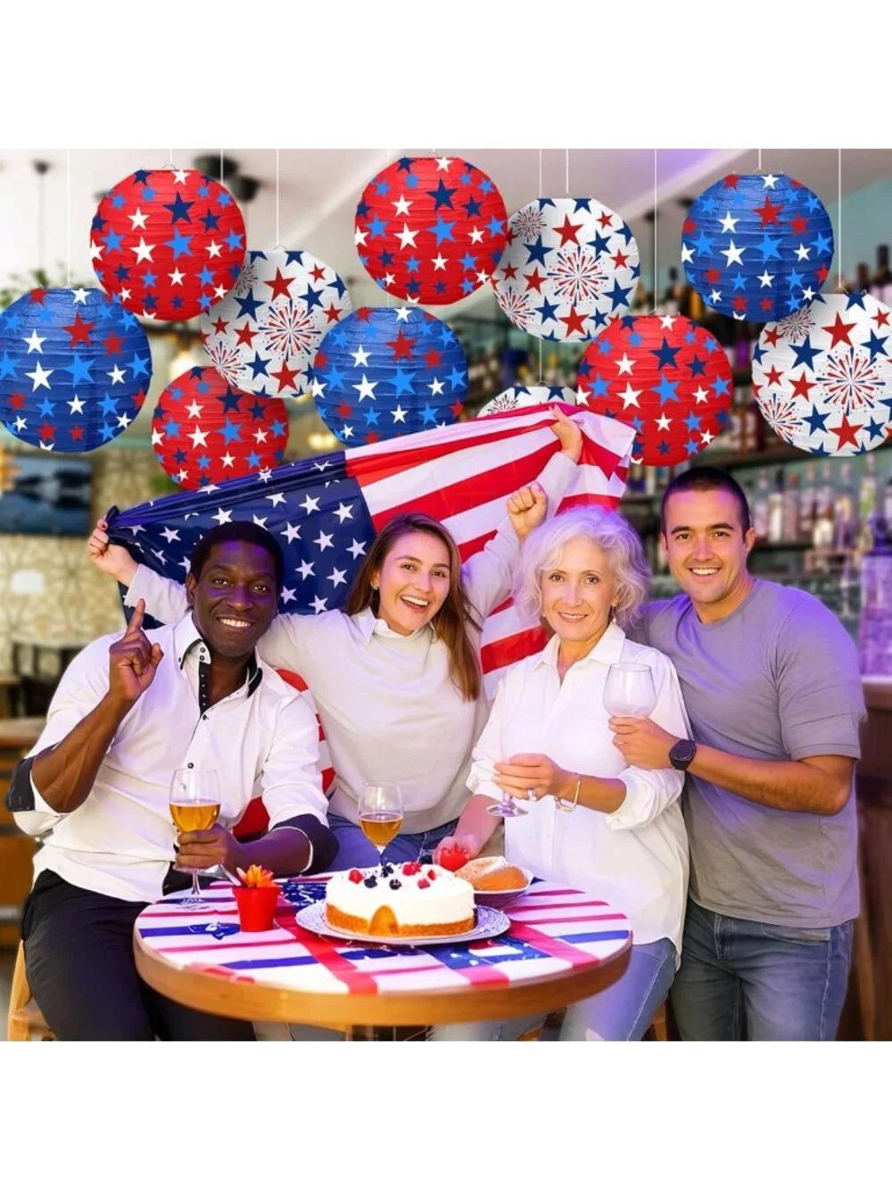 Patriotic 4th of July Paper Lanterns - Red, White & Blue Hanging Decor, 10PCS